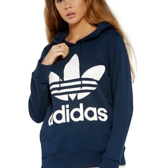 adidas trefoil hoodie navy